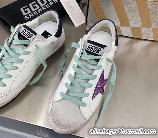 Lowest Price Golden Goose GGDB Super-Star Sneakers in White Calfskin and Purple Glitter Star 328120