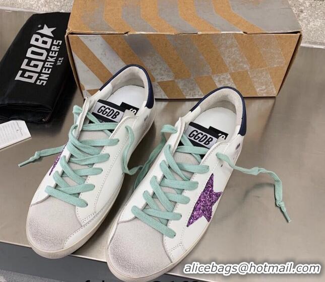 Lowest Price Golden Goose GGDB Super-Star Sneakers in White Calfskin and Purple Glitter Star 328120