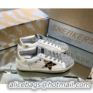 Good Looking Golden Goose GGDB Super-Star Sneakers in White Calfskin and Silver Glitter 328124