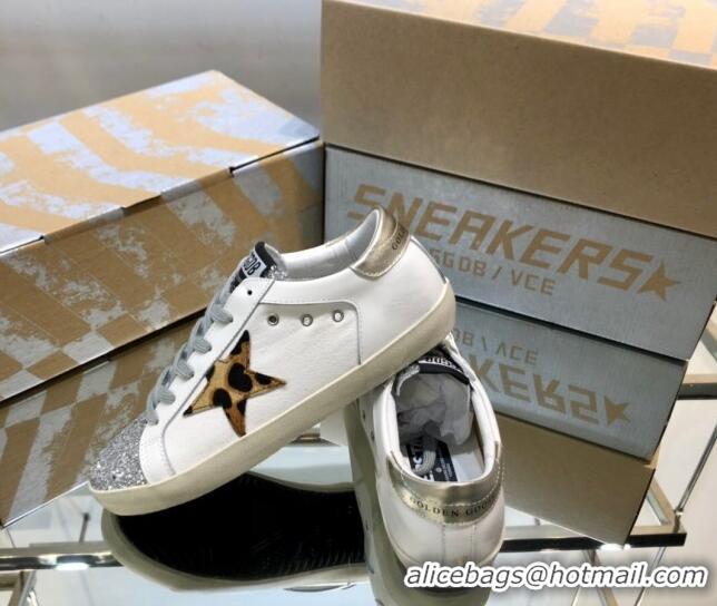 Good Looking Golden Goose GGDB Super-Star Sneakers in White Calfskin and Silver Glitter 328124