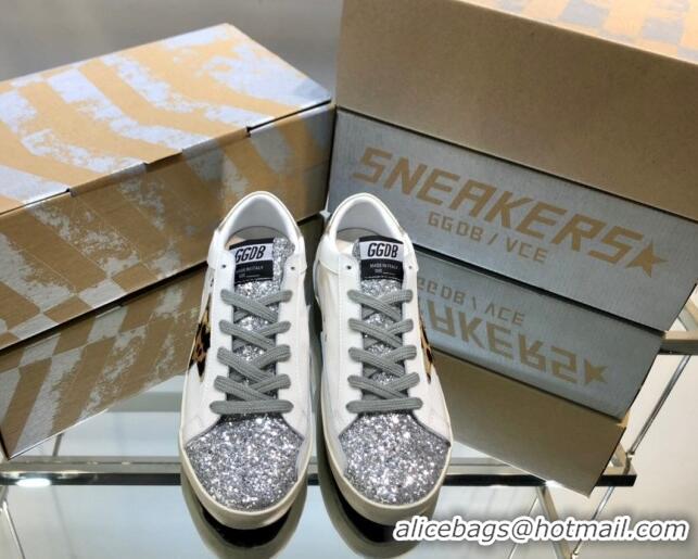 Good Looking Golden Goose GGDB Super-Star Sneakers in White Calfskin and Silver Glitter 328124