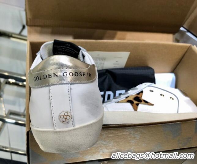 Good Looking Golden Goose GGDB Super-Star Sneakers in White Calfskin and Silver Glitter 328124