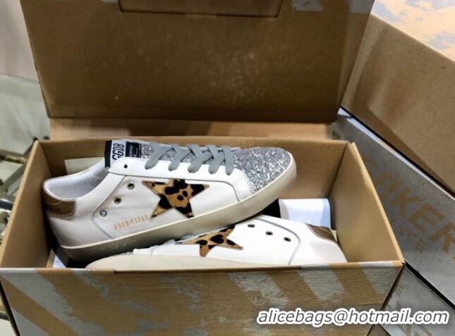 Good Looking Golden Goose GGDB Super-Star Sneakers in White Calfskin and Silver Glitter 328124