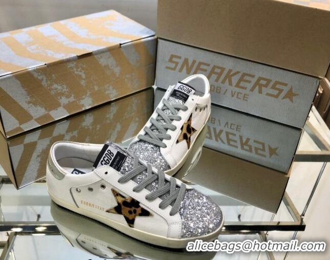 Good Looking Golden Goose GGDB Super-Star Sneakers in White Calfskin and Silver Glitter 328124