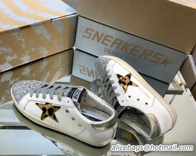 Good Looking Golden Goose GGDB Super-Star Sneakers in White Calfskin and Silver Glitter 328124