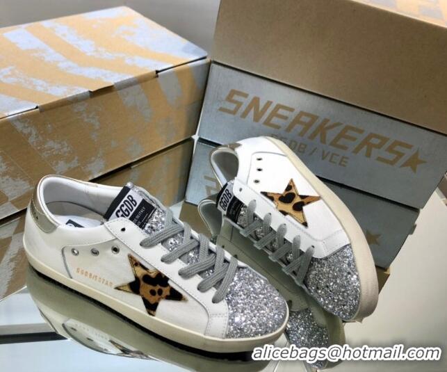 Good Looking Golden Goose GGDB Super-Star Sneakers in White Calfskin and Silver Glitter 328124