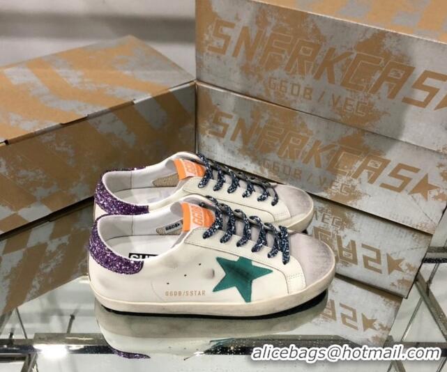 Best Grade Golden Goose GGDB Super-Star Sneakers in Calfskin White/Green/Purple 328125