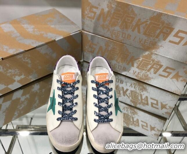 Best Grade Golden Goose GGDB Super-Star Sneakers in Calfskin White/Green/Purple 328125