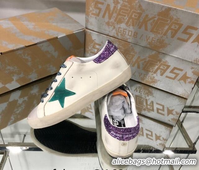 Best Grade Golden Goose GGDB Super-Star Sneakers in Calfskin White/Green/Purple 328125