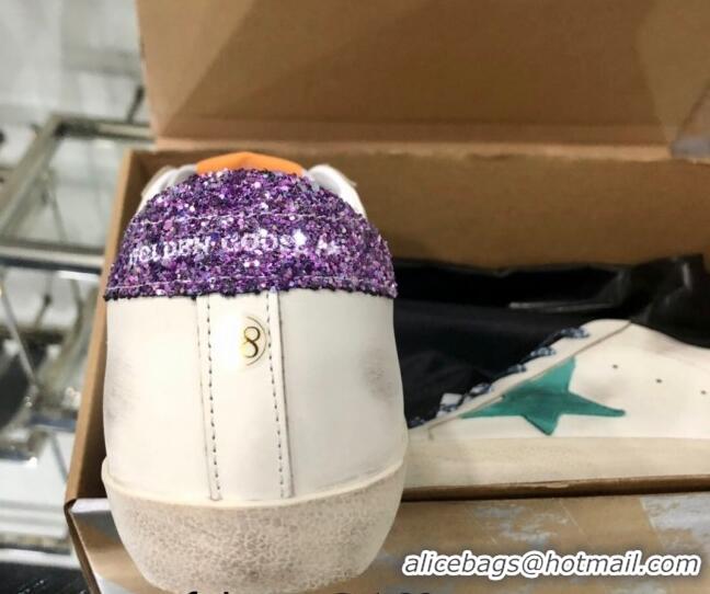 Best Grade Golden Goose GGDB Super-Star Sneakers in Calfskin White/Green/Purple 328125