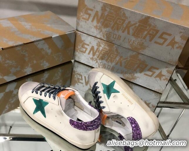 Best Grade Golden Goose GGDB Super-Star Sneakers in Calfskin White/Green/Purple 328125