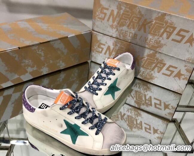 Best Grade Golden Goose GGDB Super-Star Sneakers in Calfskin White/Green/Purple 328125