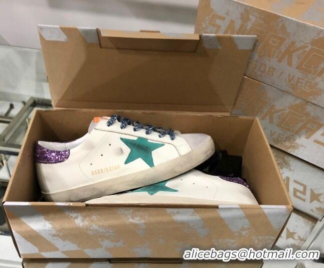 Best Grade Golden Goose GGDB Super-Star Sneakers in Calfskin White/Green/Purple 328125