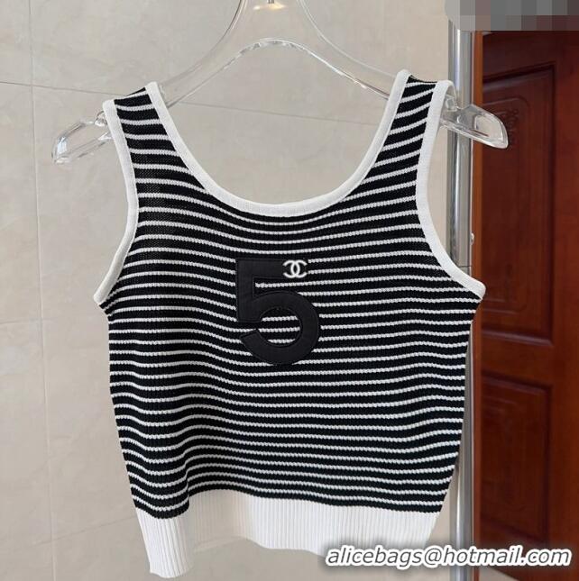 Affordable Price Chanel 5 Knit Vest 0307 White/Black 2024 