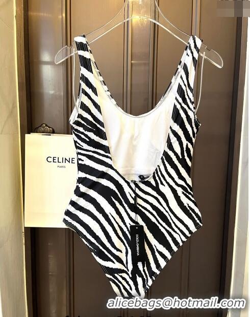 ​Free Shipping Dolce & Gabbana DG Stripes Printed Swimwear 0308 White/Black 2024