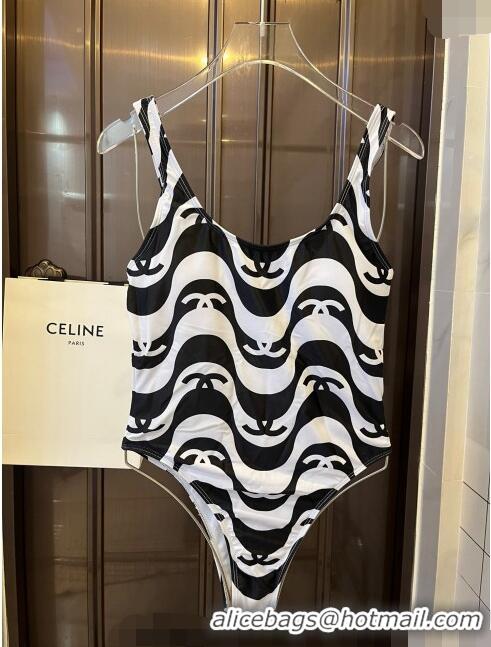 Buy Fashionable Chanel Wave CC Swimwear 0308 White/Black 2024