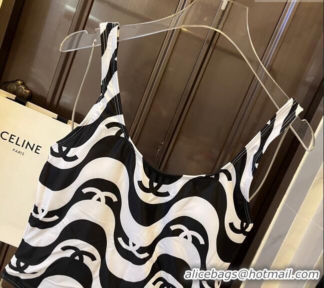 Buy Fashionable Chanel Wave CC Swimwear 0308 White/Black 2024