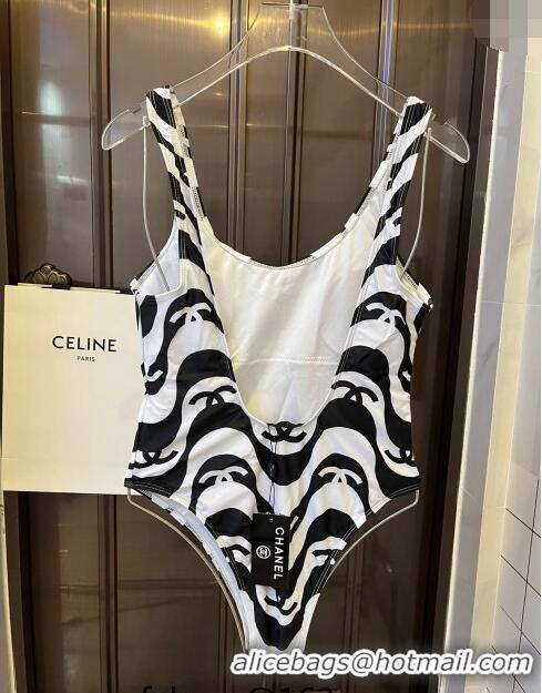 Buy Fashionable Chanel Wave CC Swimwear 0308 White/Black 2024