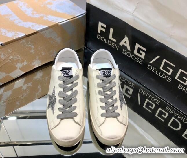 Best Price Golden Goose GGDB Super-Star Sneakers in White Calfskin and Silver Glitter Star 328127