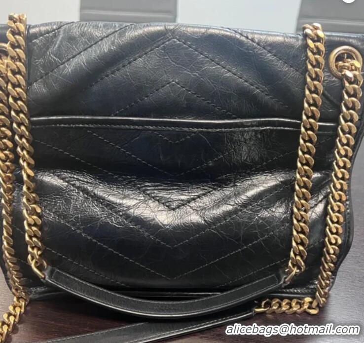 Buy Discount Saint Laurent Niki Medium Bag in Vintage Leather 633158 Black Gold