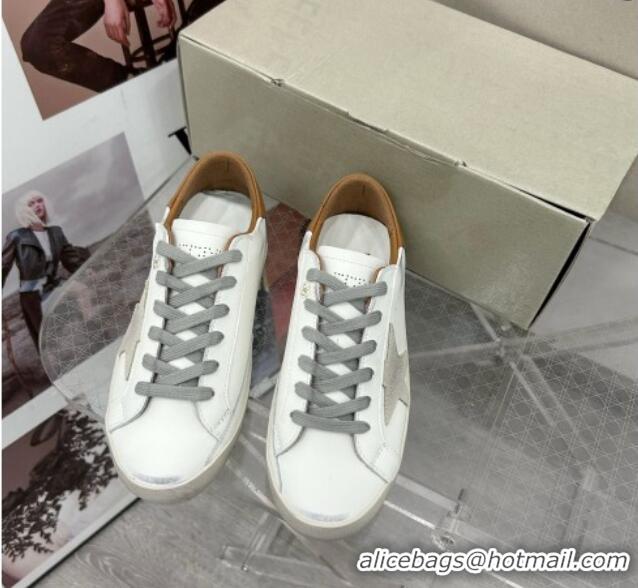 Best Grade Golden Goose GGDB Super-Star Sneakers in White Calfskin and Grey Star 328129