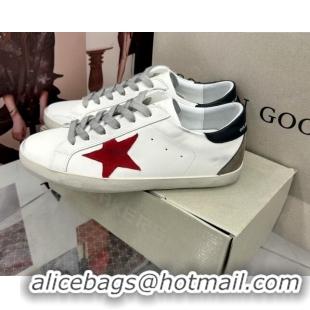 Unique Style Golden Goose GGDB Super-Star Sneakers in White Calfskin and Red Star 328130