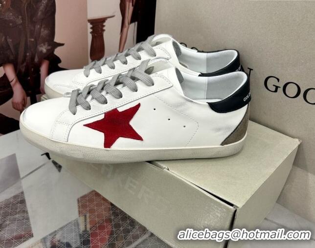 Unique Style Golden Goose GGDB Super-Star Sneakers in White Calfskin and Red Star 328130