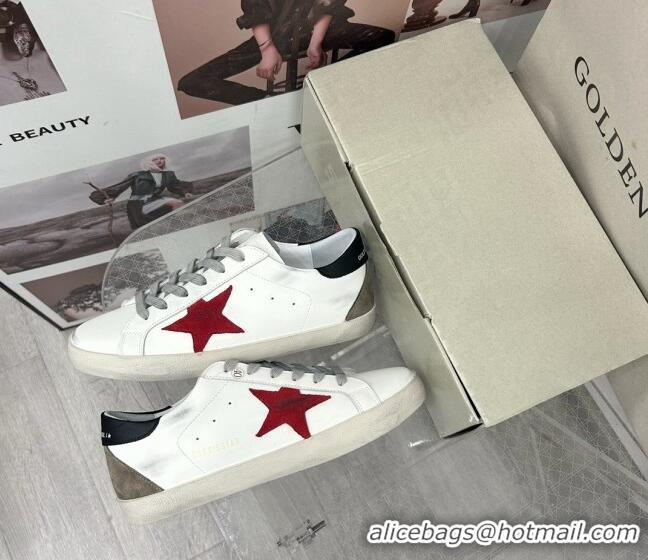 Unique Style Golden Goose GGDB Super-Star Sneakers in White Calfskin and Red Star 328130