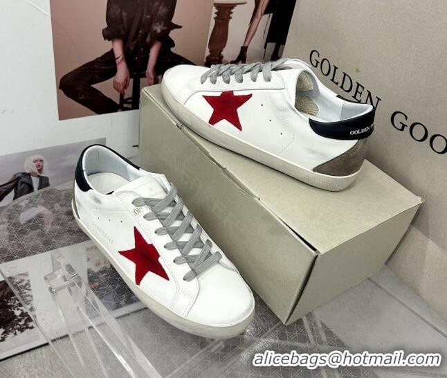 Unique Style Golden Goose GGDB Super-Star Sneakers in White Calfskin and Red Star 328130