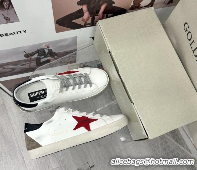 Unique Style Golden Goose GGDB Super-Star Sneakers in White Calfskin and Red Star 328130