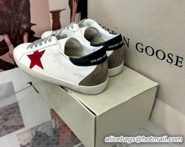 Unique Style Golden Goose GGDB Super-Star Sneakers in White Calfskin and Red Star 328130