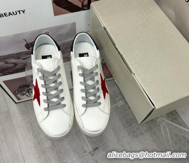 Unique Style Golden Goose GGDB Super-Star Sneakers in White Calfskin and Red Star 328130