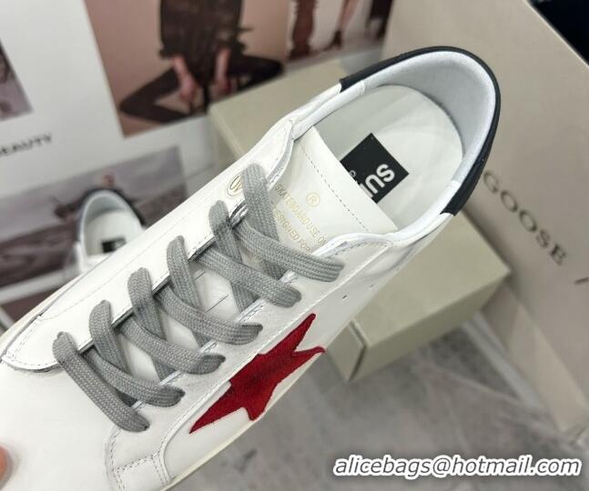 Unique Style Golden Goose GGDB Super-Star Sneakers in White Calfskin and Red Star 328130