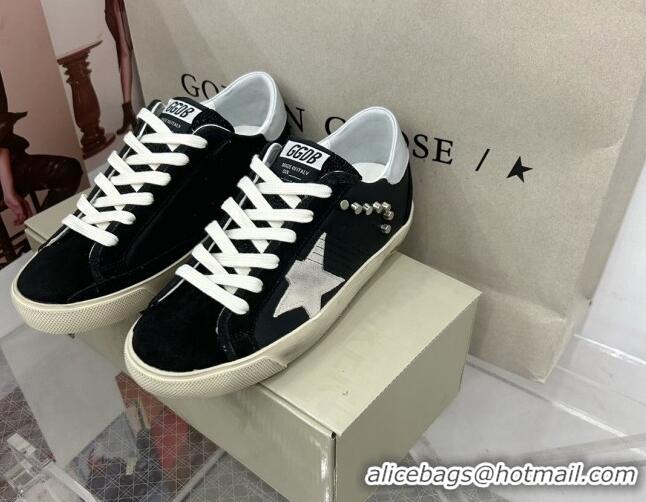 Low Price Golden Goose GGDB Super-Star Sneakers in Black Calfskin and Studs 328131