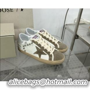 Top Grade Golden Goose GGDB Super-Star Sneakers in White Calfskin and Studs 328132