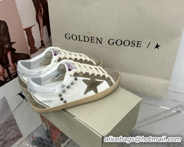 Top Grade Golden Goose GGDB Super-Star Sneakers in White Calfskin and Studs 328132