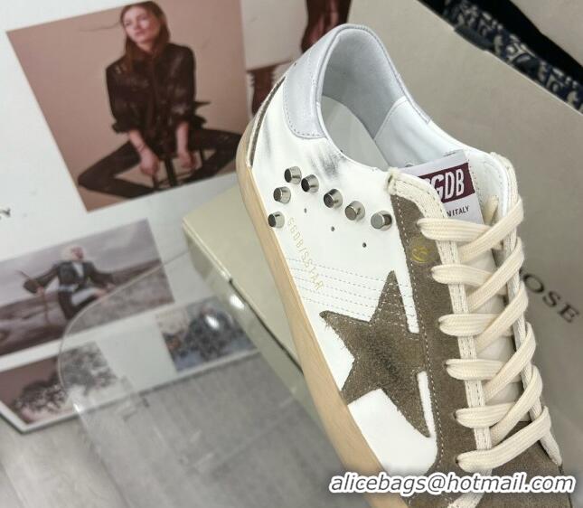 Top Grade Golden Goose GGDB Super-Star Sneakers in White Calfskin and Studs 328132