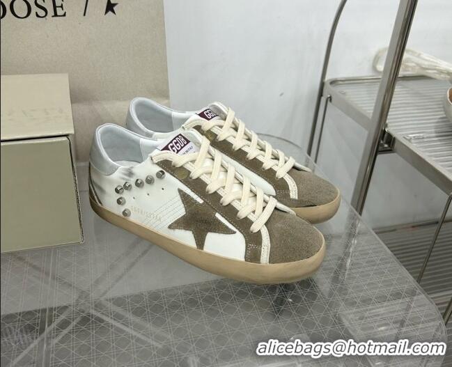 Top Grade Golden Goose GGDB Super-Star Sneakers in White Calfskin and Studs 328132