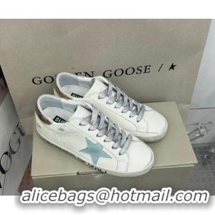 Best Price Golden Goose GGDB Super-Star Sneakers in White Calfskin and Pale Green Star 328133