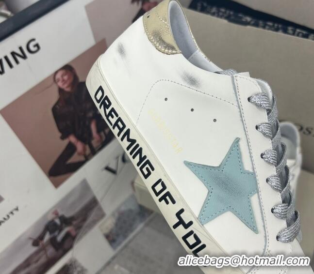 Best Price Golden Goose GGDB Super-Star Sneakers in White Calfskin and Pale Green Star 328133