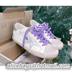 Best Product Golden Goose GGDB Super-Star Sneakers in Calfskin White/Purple/Silver 328135