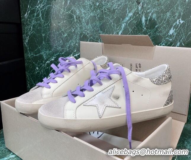 Best Product Golden Goose GGDB Super-Star Sneakers in Calfskin White/Purple/Silver 328135