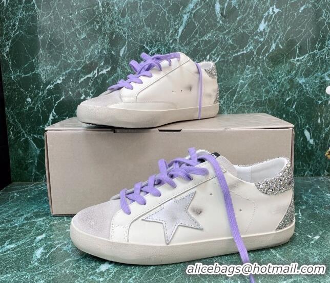 Best Product Golden Goose GGDB Super-Star Sneakers in Calfskin White/Purple/Silver 328135