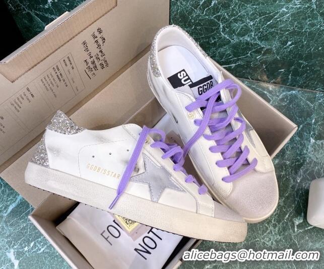 Best Product Golden Goose GGDB Super-Star Sneakers in Calfskin White/Purple/Silver 328135