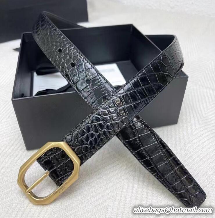 ​Promotional Saint Laurent Mock-croc leather belt Width 30mm 26995 Black Gold