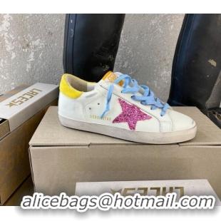 Most Popular Golden Goose GGDB Super-Star Sneakers in Calfskin White/Yellow/Blue 328137