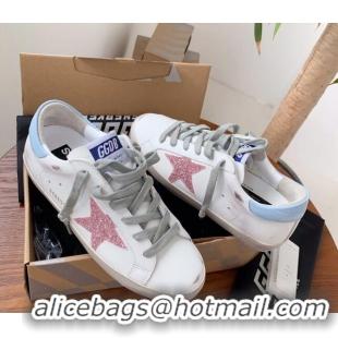 Popular Style Golden Goose GGDB Super-Star Sneakers in Calfskin Whiote/Pink/Blue 328138