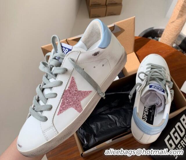 Popular Style Golden Goose GGDB Super-Star Sneakers in Calfskin Whiote/Pink/Blue 328138