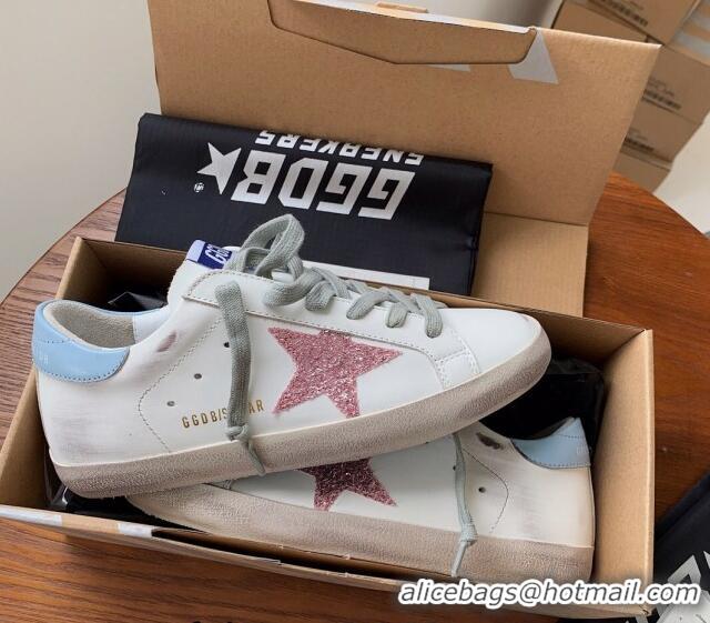 Popular Style Golden Goose GGDB Super-Star Sneakers in Calfskin Whiote/Pink/Blue 328138