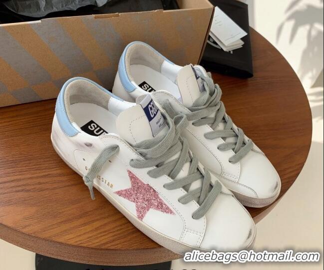 Popular Style Golden Goose GGDB Super-Star Sneakers in Calfskin Whiote/Pink/Blue 328138